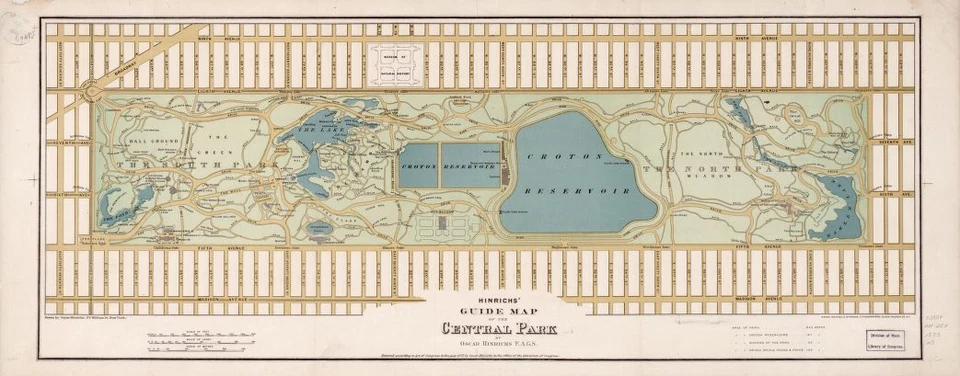 HISTORIX 10" x 24" 1875 Guide Map Of The Central Park New York