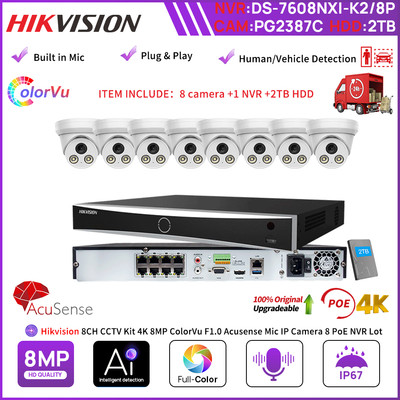 Hikvision 8CH CCTV Kit 4K 8MP ColorVu F1.0 Acusense Mic IP Camera 8 PoE NVR Lot 