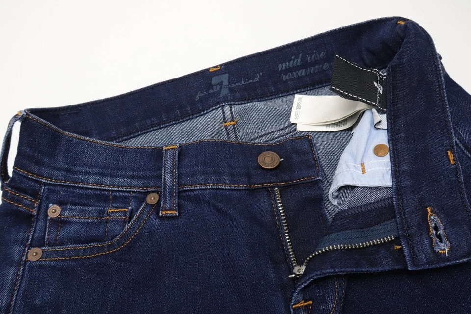 7 For All Mankind Roxanne Mid Rise Mujeres Jeans W26 Fade Efecto Ajustado Azul - Imagen 4 de 4