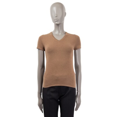 nyalon 66489 auth JIL SANDER brown cashmere Short Sleeve V-Neck Sweater