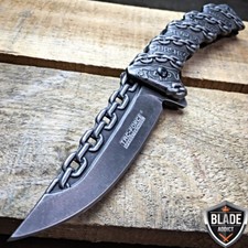 TAC-FORCE CHAIN Stonewash Spring Assisted Blade Folding OPEN Pocket Knife