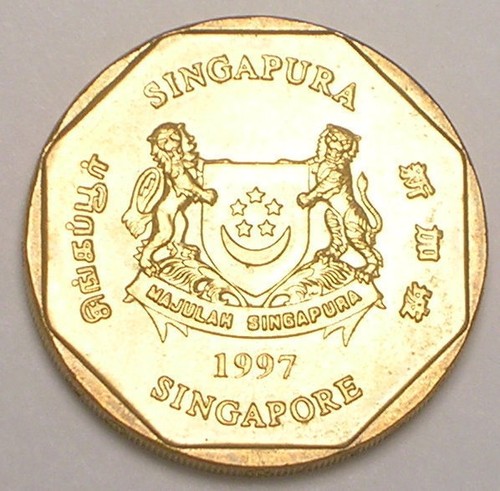 1997 singapore one 1 dollar periwinkle plant coin xf
