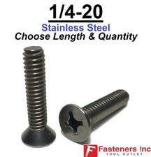 1/4"-20 Phillips Flat Head Machine Screws Stainless Steel (Choose Length & Qty)