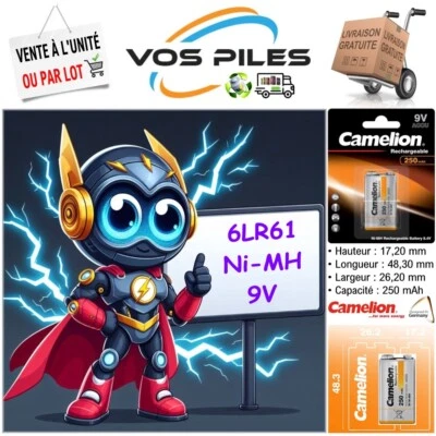 Pile Accu Rechargeable 6LR61 9V HR22 6AM6 MN1604 Camelion ( Ni-MH 9V 250 mAh ) - Photo 1/4