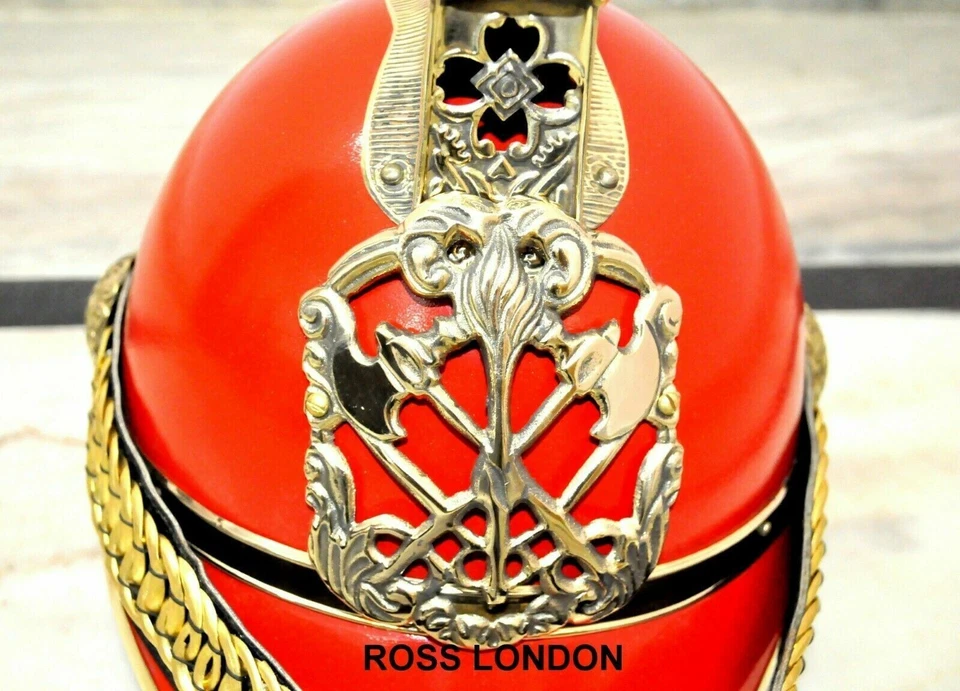 Fire Fighter Red Finish Fireman Victorian British Chief Brass Fireman Helmet - Image 2 of 4