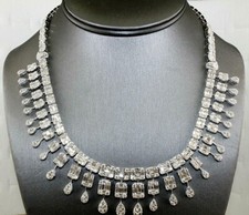 Emerald  Round Diamond Graduated Tennis Drop Necklace 14K White Gold 21.50Ct