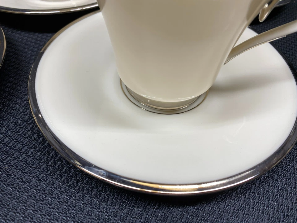Lenox «SOLITAIRE» платиновый ~ США ~ набор из 5 ~ чашки и блюдца ~ 3» высотой - Изображение 3 из 4