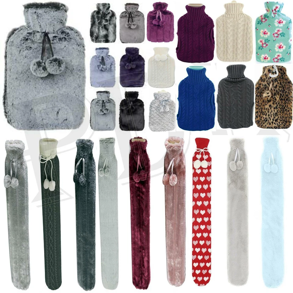 FABOER 2L Luxury Cosy Hot Water Bottle With Faux Fur Removable Cover Full Body Warmies