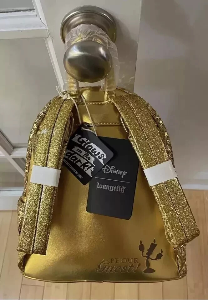 NWT Disney Loungefly Beauty Beast Lumiere Sequin Gold  display picture 3