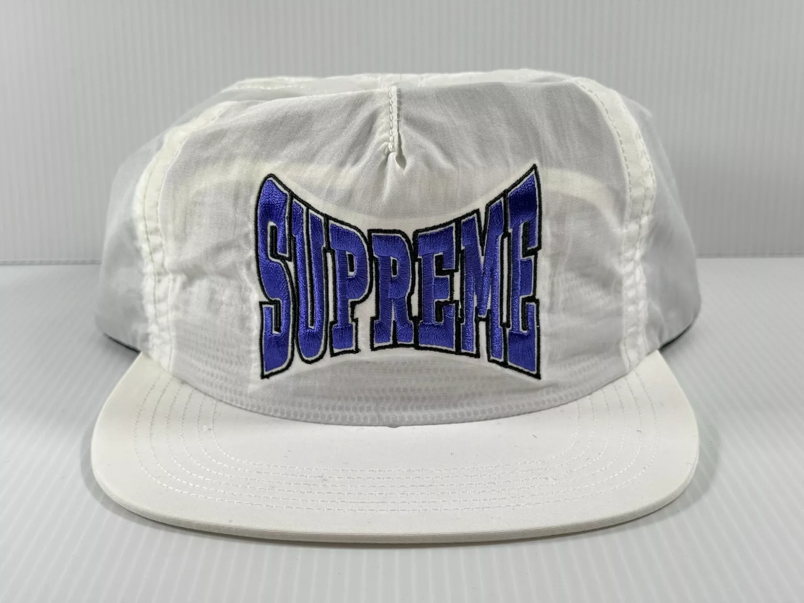 SUPREME SS16 NYLON LOGO SANGLE 5 PANNEAUX CHAPEAU BLANC NEUF AVEC ÉTIQUETTES BOÎTE LOGO DUNK