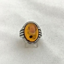 Sterling Silver .925 Natural Real Baltic Amber 12mm x 16mm Oval Ring Sz 8