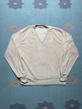 Vintage 70s 80s long sleeve shirt terry cloth velour cream white soft large