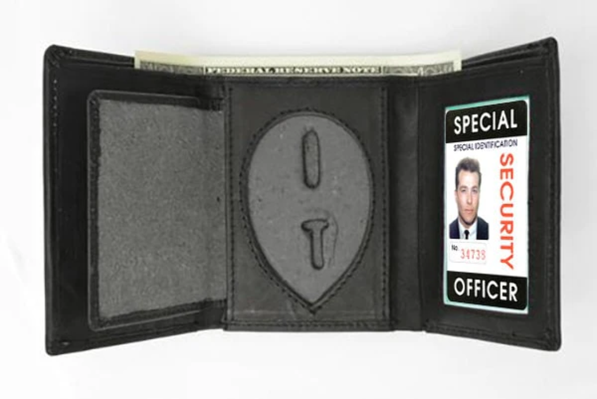 RFID Blocking Black Leather Men's Conceal Carry Badge Wallet