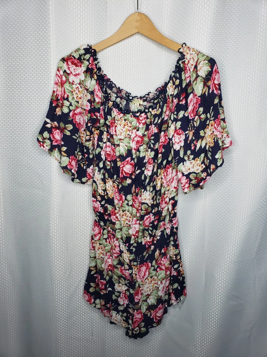KORI AMERICA WOMEN S OFF SHOULDER SHORT ROMPER JUMPER FLORAL PRINT SMALL S