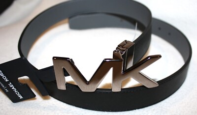 Michael Kors MK Black / Gray Plaque Reversible Women Belt size M 34'' -  $88 -
