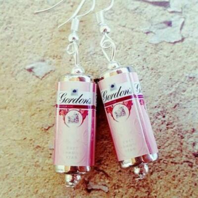 Orecchini A Goccia Gin Tonic Gordon &ndash; Fatti A Mano In Miniatura Con Bottiglietta, Argentati
