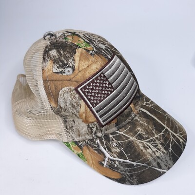 VTG Camo Mesh Trucker Hat Infinity Snapback Cap USA Flag RN#107671