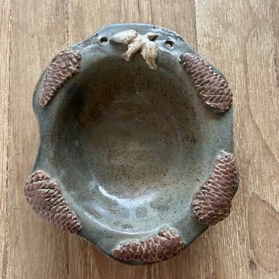 Handmade Studio Pottery Candy Bowl Serving Dish Pinecone Rustic Cabin Primitive