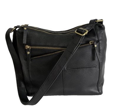 Great American Leather Works Black Shoulder Bag Crossbody Multi Zipper Pocket