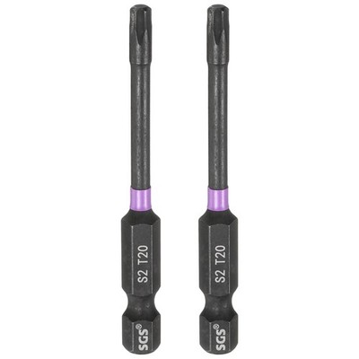 2pcs T20 Torx Impact Screwdriver Bit 1/4'' Hex Shank 2.6'' Long Magnetic No Hole