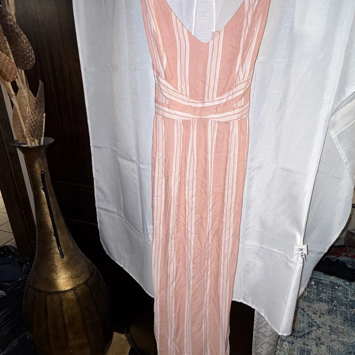 forever 21 pink striped dress Y2K VTG Forever 21 Hot Pink And Bright Orange Striped Flutter Sleeve Dress Large