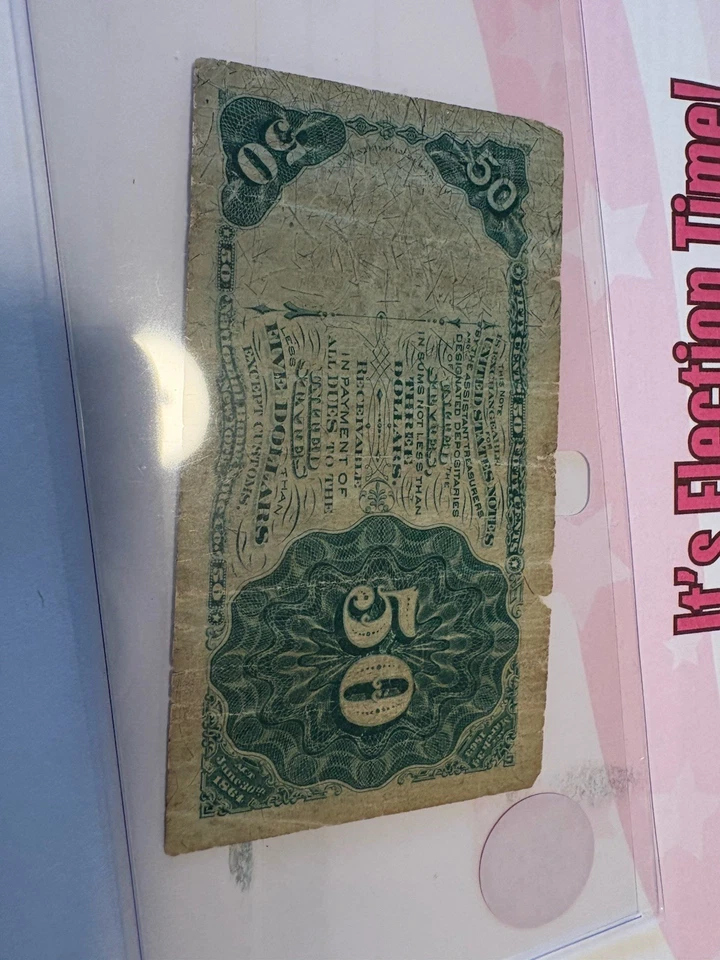 USA Fractional Currency 50 Cent 1869-1875 Note green stamp VG/  XF - Image 3 of 4