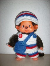 Monchichi - Kleidung - ca.20cm - Mütze+Hose+Tasche - weiß-blau-rot - NEU