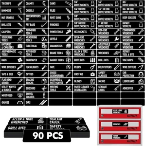 90 PCS Étiquettes de boîte à outils magnétique, 82 Pré-imprimé & 8 Coffret d'outils de grande taille