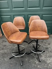 Vintage MCM Cosco Counter/ Bar Stools Swivel Cognac Vinyl & Chrome 4 Heights (4)