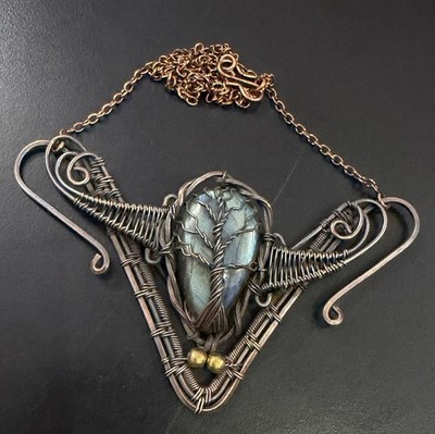 Fiery Labradorite Gemstone Jewelry Copper Friend Gift Chain Necklace Gift