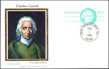Scott UX105 14 Cents Charles Carrol Colorano Silk FDC Unaddressed