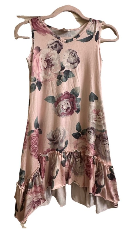 mia JOY Hi-Low Pink Green Floral Sleeveless nightgown Girls Size 8 Ruffle Rose