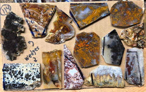 Assorted Agates (see desc.), Trimmed Cabochon Slabs Preforms 13 Pcs, Flat 114