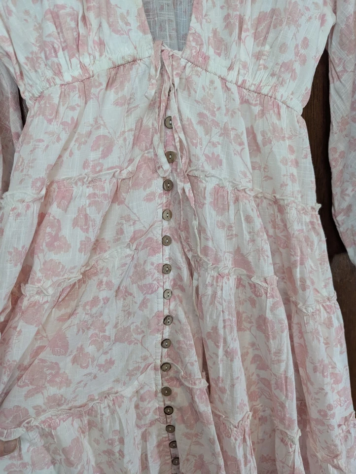 NWOT Free People Pappiet Midi Dress XS Pink Floral Cotton Boho Cottagecore - Image 3 of 4