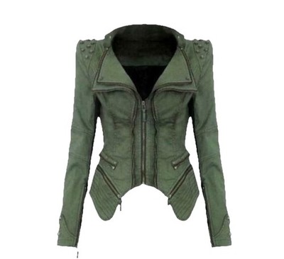 Fora Womens L Olive Green Denim Short Coat Jean Jackets Slim Fit Blazer Punk Y2K
