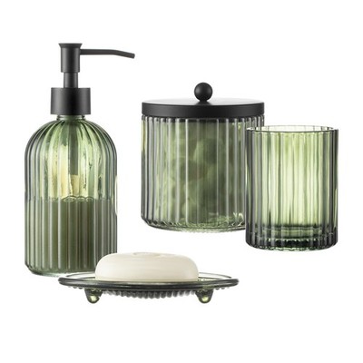 4PCs Heavy Weight Decent Glass Bathroom Accessories Set with Decorative Press...
