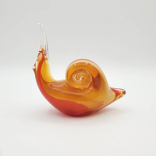 Murano Italy Style Art Glass Snail Figurine Paperweight VTG MCM Orange & Yellow