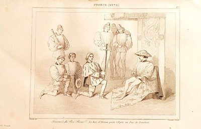 ENGRAVING FRANCE XVth century ''TOURNAMENTS OF KING RENE THE KING OF ARMS CARRIES THE SWORD''