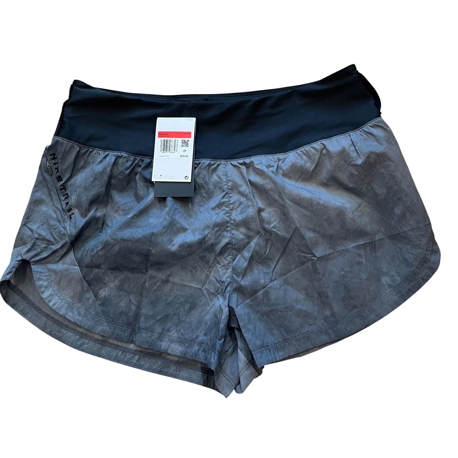 Nike Trail Womens Running Shorts Grey Black FN2647-010 Size L NEW