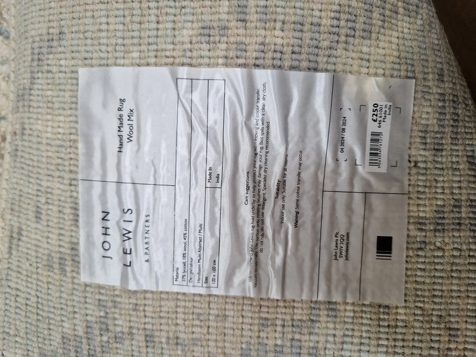 John Lewis Hand Loomed Cotton Blend Abstract Rug Multi L120 x W180cm (Stain) B+ - Image 4 of 4