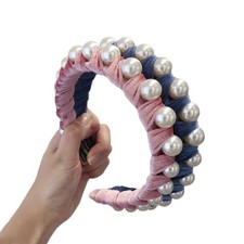 Wiwpar Pearl Headbands Velvet Hair Hoop with Pearls 1 Count Pack of 1 , Pink