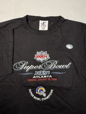 Super Bowl XXXIV Rams Champions T Shirt Logo Athletic XL Embroidered FLAW READ