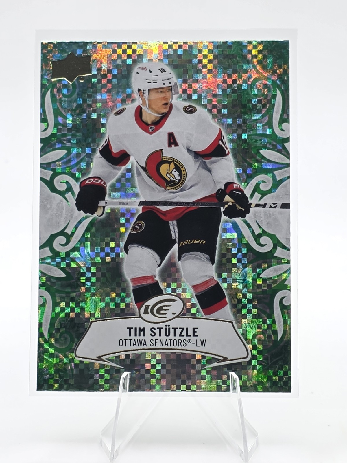 Tim Stutzle 2024-25 Upper Deck Ice Emerald Green Parallel Card #21 Ottawa