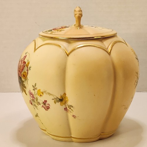 Ancien pot à biscuits craquelins melon ivoire Royal Worcester Blush 1893 Angleterre 6,5" - Photo 3/24