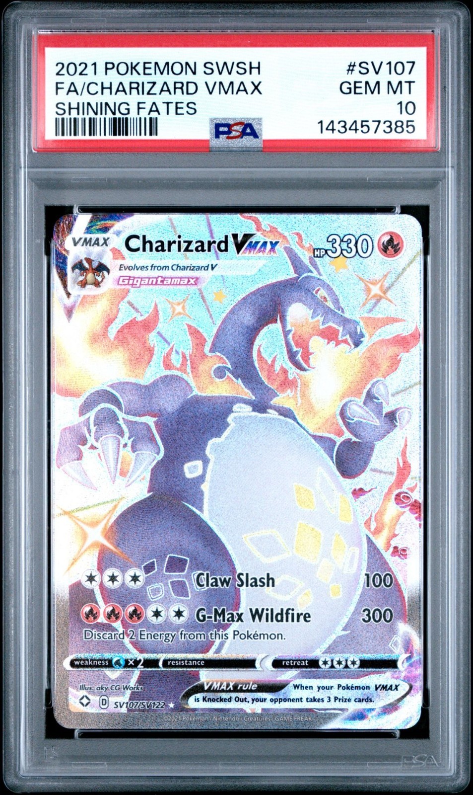 2021 Pokemon Shining Fates Charizard VMAX Full Art #SV107/SV122 PSA 10