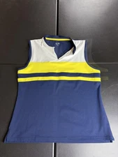 Champion Polo Shirt Womens Large Blue Yellow Striped Sleeveless Athletic Golf