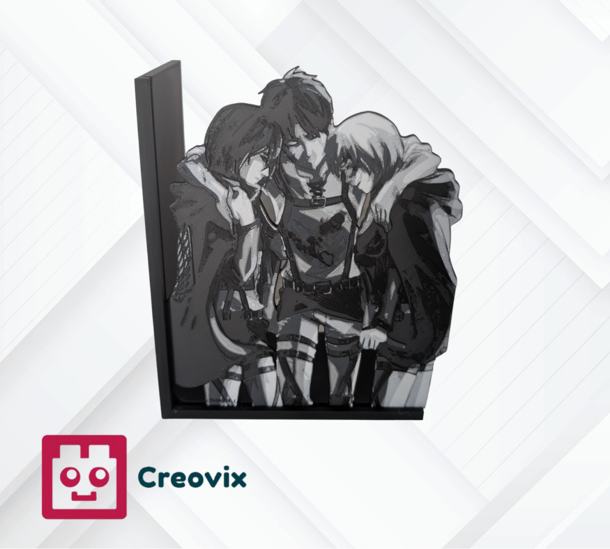 Sujetalibros FanArt Eren, Mikasa y Armin – Ataque a los Titanes