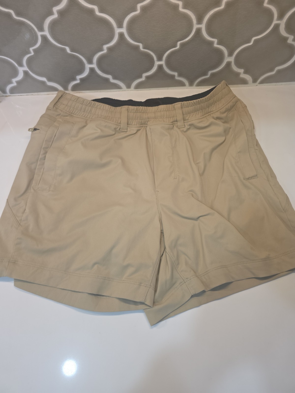 Birddogs Short Mens M Khaki Lined Zip Pocket Stretch Athletic NWOT
