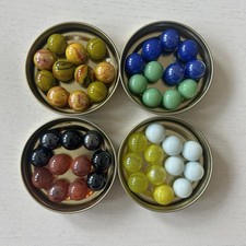 Lot of 45 Glass Marbles, Swirl, Solid, Yellow / Blue / White / Green / Red