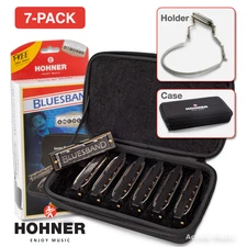 Hohner 1501 Blues band 7-PACK Harmonica Bundle w/Case, Keys of G A C D E F Bb